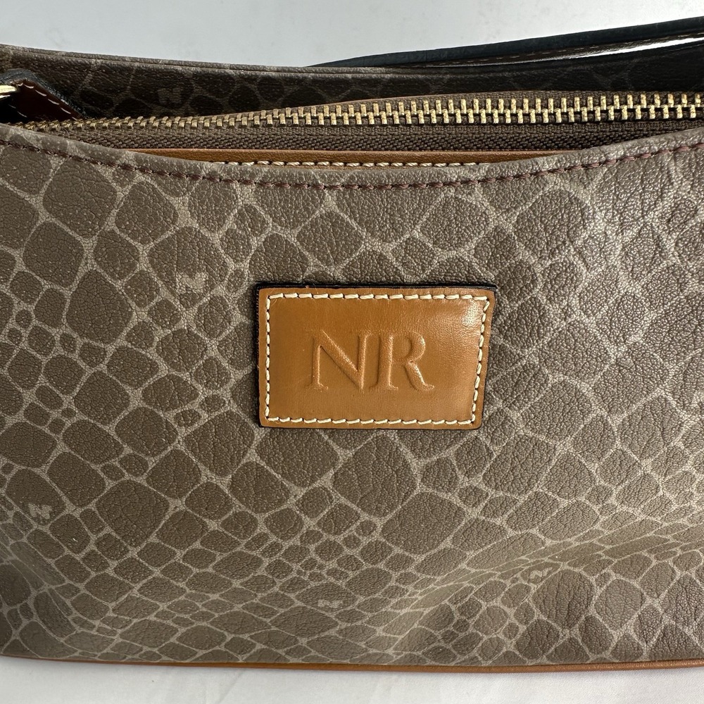 Nina Ricci Taupe Patterned Crossbody with Tan Leather Trim